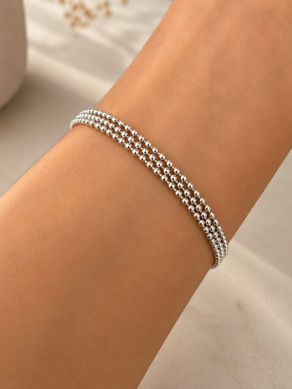 925 Sterling Silver Triple Layer Circle Bracelet Dainty Bracelet